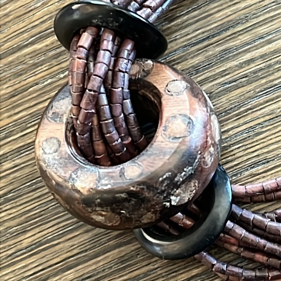 Handmade multistrand polished Wood necklace 16” - Picture 7 of 10